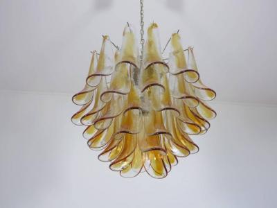 Pair Murano Petals Glass Chandelier 1970s