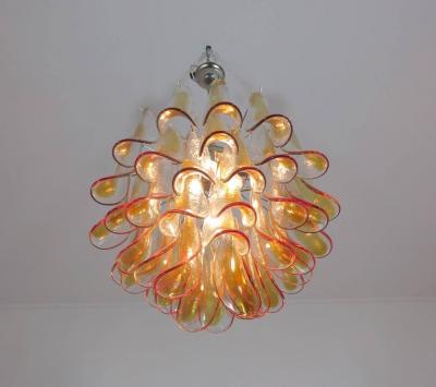 Pair Murano Petals Glass Chandelier 1970s