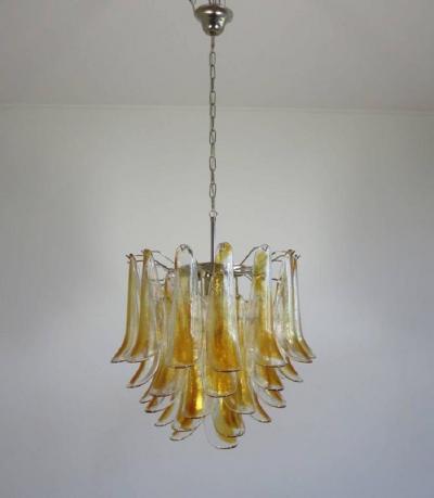 Pair Murano Petals Glass Chandelier 1970s