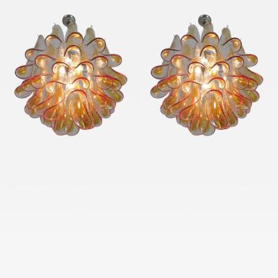 Pair Murano Petals Glass Chandelier 1970s