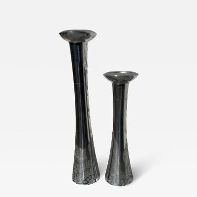 Pair Nambe Polished Aluminum 2 Tier Candleholders