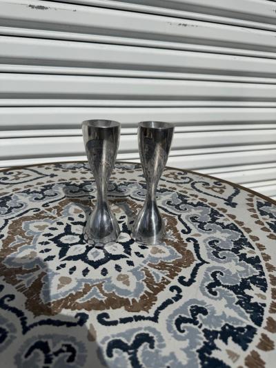 Pair Nambe Polished Aluminum Candleholders