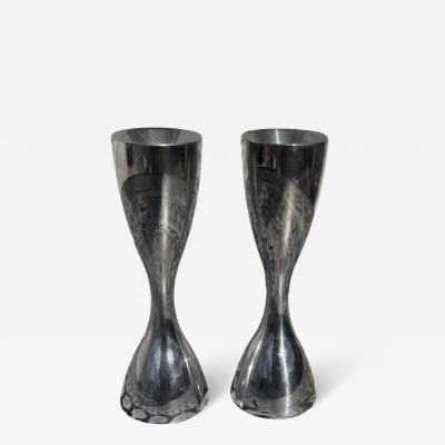 Pair Nambe Polished Aluminum Candleholders