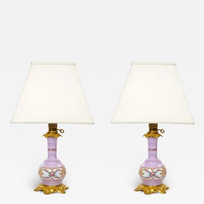 Pair Neoclassical Style Porcelain Lamps Gilt Bronze Base