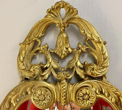 Pair Neoclassical Style Wall Sconces Bronze Three Arm Light with Fairy Figures