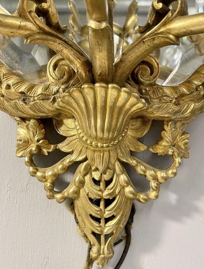 Pair Neoclassical Style Wall Sconces Bronze Three Arm Light with Fairy Figures