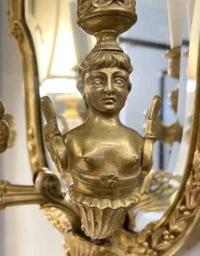 Pair Neoclassical Style Wall Sconces Bronze Three Arm Light with Fairy Figures