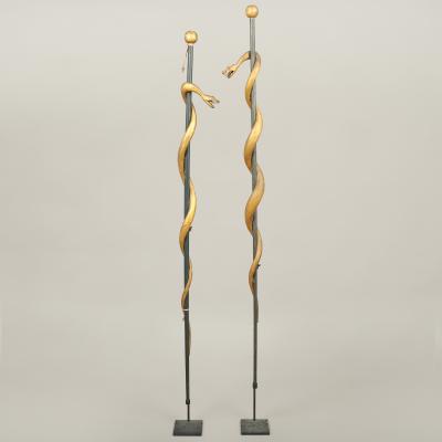 Pair Odd Fellows Staffs with Coiled Snakes