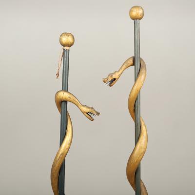 Pair Odd Fellows Staffs with Coiled Snakes