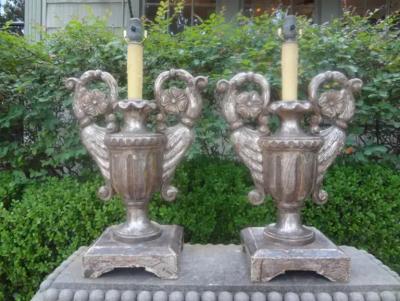Pair Of 18th Century Italian Silver Giltwood Lamps