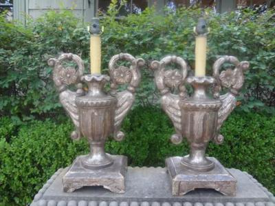 Pair Of 18th Century Italian Silver Giltwood Lamps