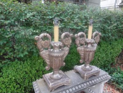 Pair Of 18th Century Italian Silver Giltwood Lamps