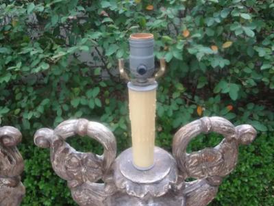 Pair Of 18th Century Italian Silver Giltwood Lamps