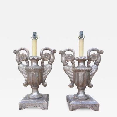 Pair Of 18th Century Italian Silver Giltwood Lamps