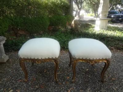 Pair Of 19th Century French Regence Style Giltwood Ottomans Or Benches