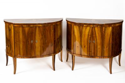 Pair Of 19th Century Italian Demilune Cabinets Consoles In Walnut