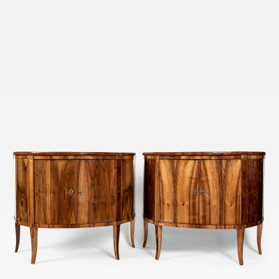 Pair Of 19th Century Italian Demilune Cabinets Consoles In Walnut