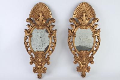 Pair Of 19th Century Italian Gilt Wall Mirrors Handcarved IT ca 1850