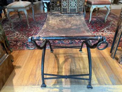 Pair Of 19th Century Italian Iron And Leather Benches