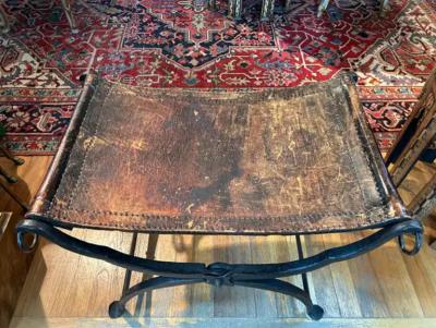 Pair Of 19th Century Italian Iron And Leather Benches