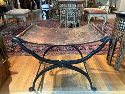 Pair Of 19th Century Italian Iron And Leather Benches