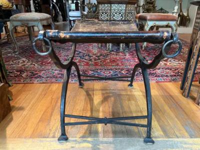 Pair Of 19th Century Italian Iron And Leather Benches