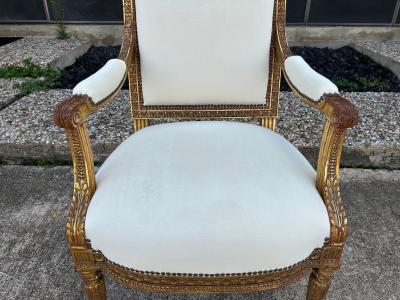 Pair Of 19th Century Italian Louis XVI Style Giltwood Chairs