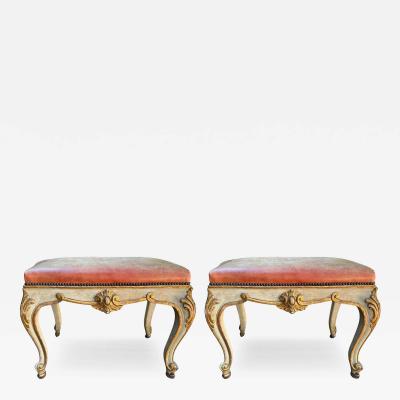 Pair Of 19th Century Italian Painted And Parcel Gilt Ottomans