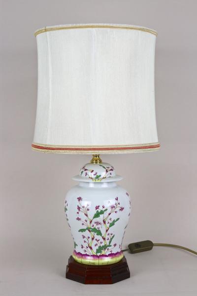 Pair Of 20th Century Ceramic Table Lamps With Lampshades Italy ca 1970s