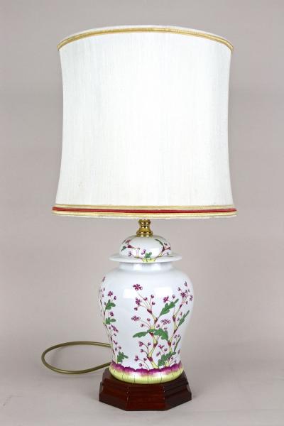 Pair Of 20th Century Ceramic Table Lamps With Lampshades Italy ca 1970s