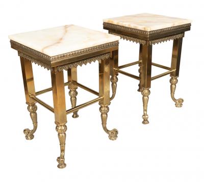 Pair Of American Aesthetic Brass and Onyx Tables