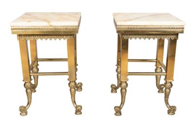Pair Of American Aesthetic Brass and Onyx Tables