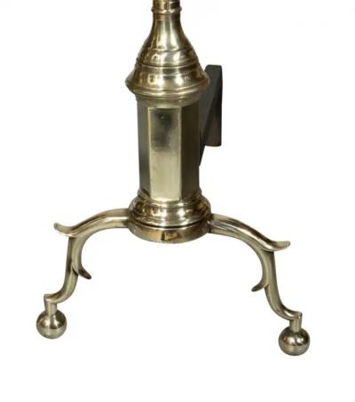 Pair Of American Brass Steeple Top Andirons