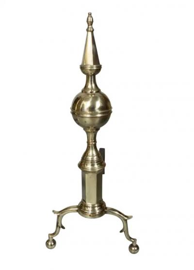Pair Of American Brass Steeple Top Andirons