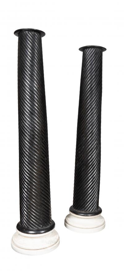 Pair Of Anglo Indian Ebonized Teak And Marble Columns
