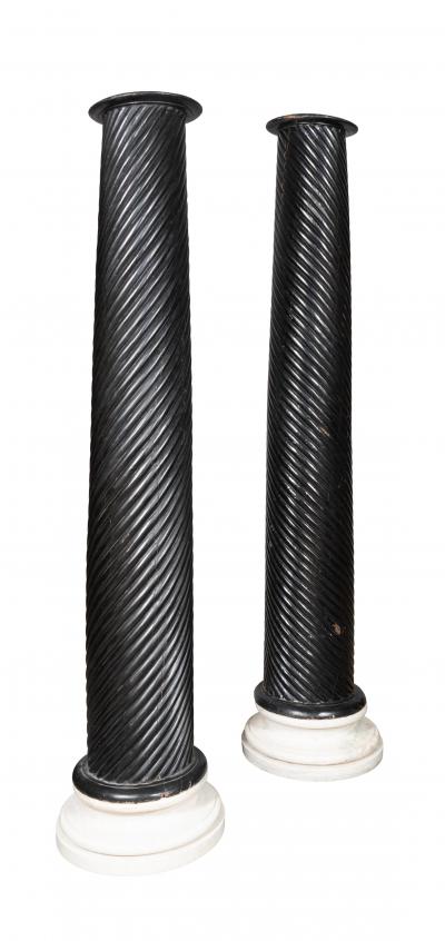 Pair Of Anglo Indian Ebonized Teak And Marble Columns