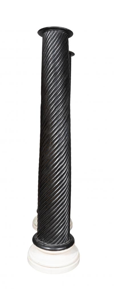 Pair Of Anglo Indian Ebonized Teak And Marble Columns