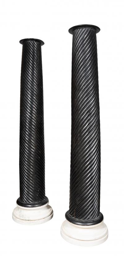 Pair Of Anglo Indian Ebonized Teak And Marble Columns