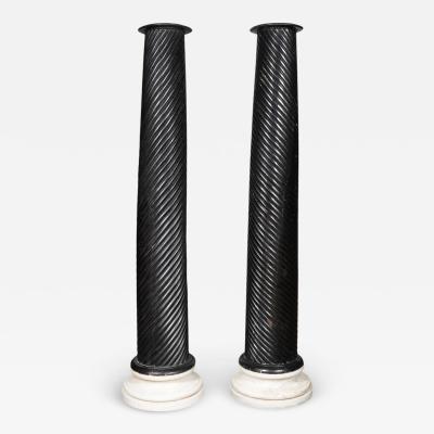 Pair Of Anglo Indian Ebonized Teak And Marble Columns