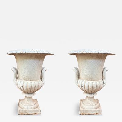 Pair Of Antique Cast Iron Garden Urns