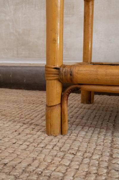 Pair Of Arched Bamboo Bookcases With Woven Rush Fabric 1970s