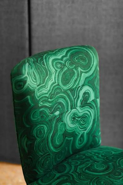Pair Of Armchairs In Malachite Green Gemstone Fabric By Tony Duquette