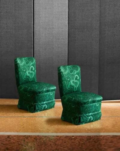Pair Of Armchairs In Malachite Green Gemstone Fabric By Tony Duquette