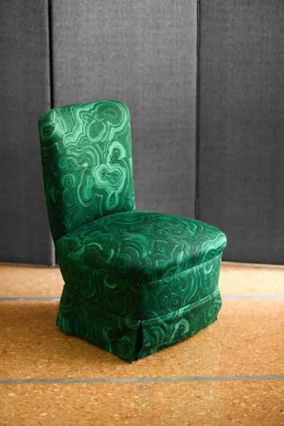 Pair Of Armchairs In Malachite Green Gemstone Fabric By Tony Duquette