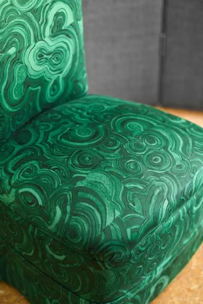 Pair Of Armchairs In Malachite Green Gemstone Fabric By Tony Duquette