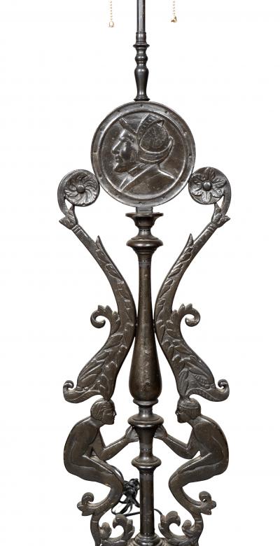 Pair Of Art Deco Cast Iron And Portola Marble Lamps