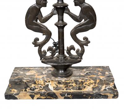 Pair Of Art Deco Cast Iron And Portola Marble Lamps