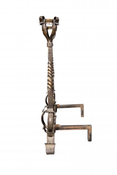 Pair Of Art Nouveau Wrought Iron Andirons