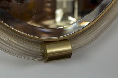 Pair Of Artisan Murano Blown Gold Oval Torchere Mirrors Contemporary