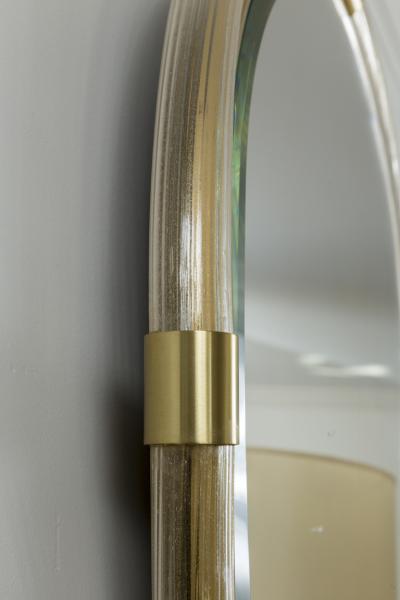 Pair Of Artisan Murano Blown Gold Oval Torchere Mirrors Contemporary